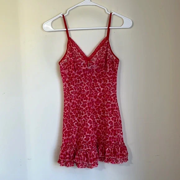 Victoria’s Secret Red Mesh Lace Cheetah Print Lingerie Teddy Dress Size M - Picture 1 of 7